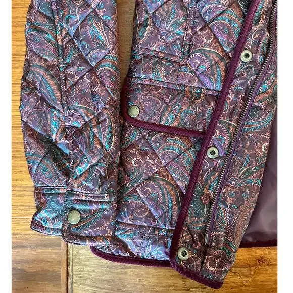 Talbots Quilted Jacket Sz XS Womens Paisley Maroon Purple Snap Zip Lightweight - Picture 9 of 10